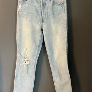 GAP Blue Straight Leg Jeans with Distressed Detail